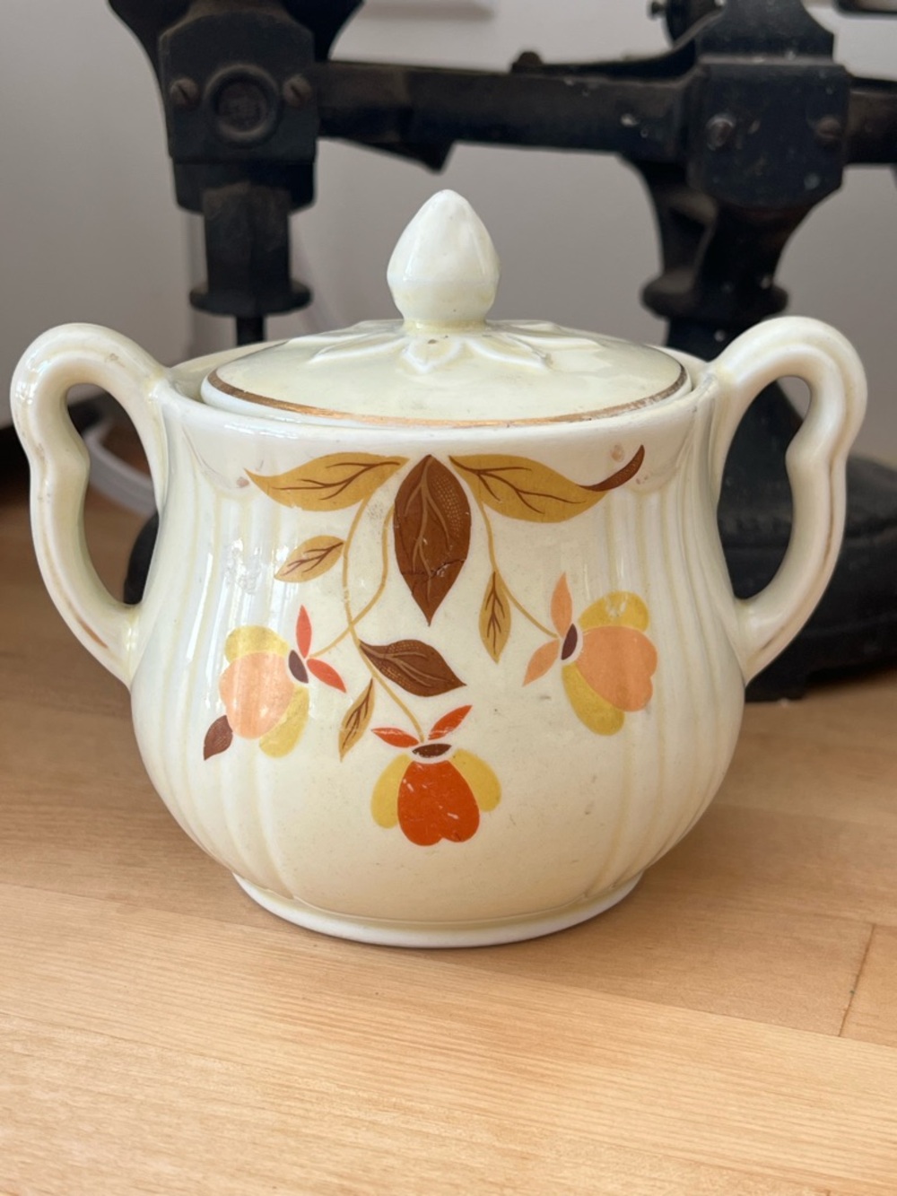 Vintage Hall’s China Autumn Leaf "Rayed" Sugar Bowl with Lid